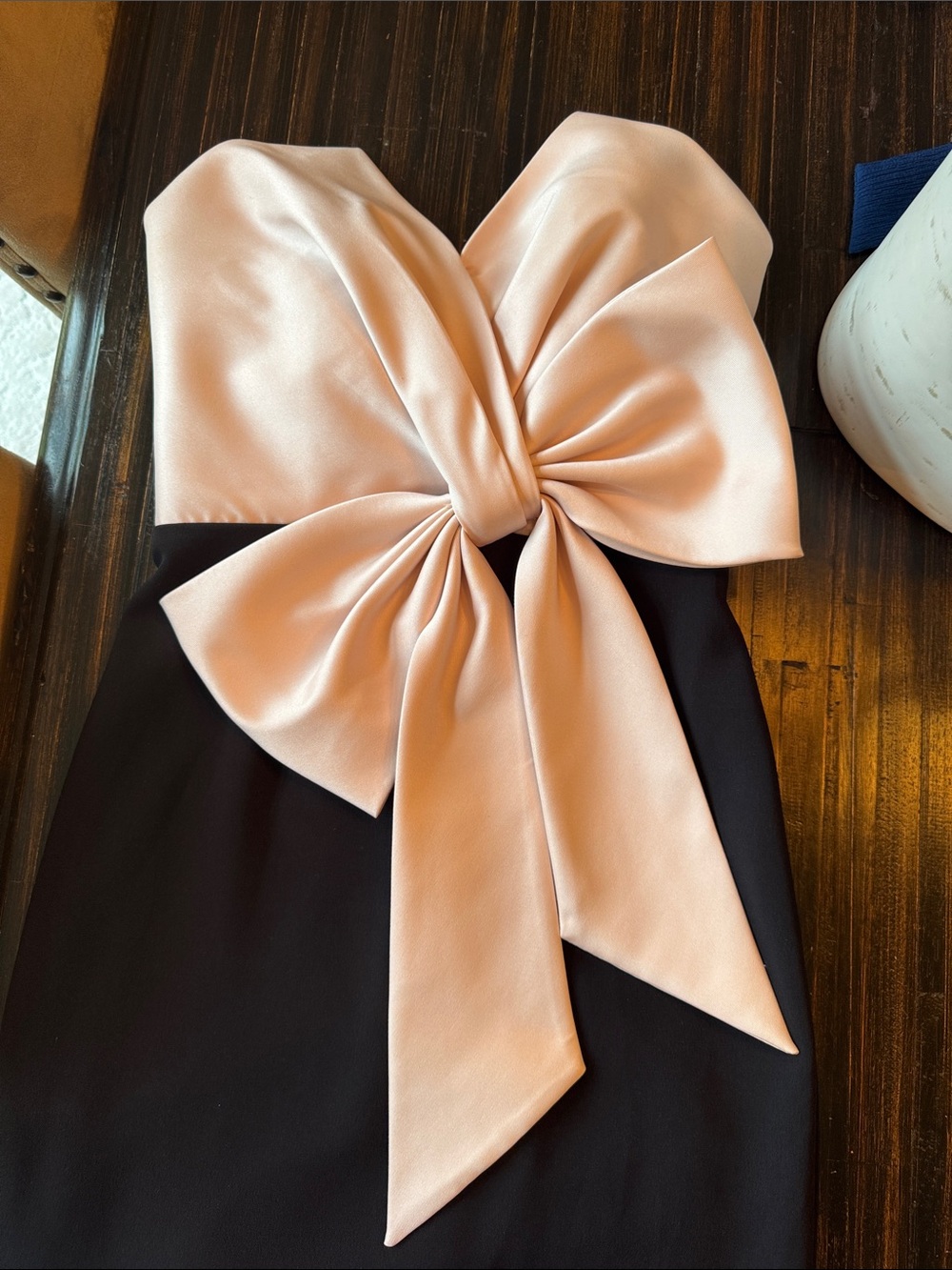 Badgley Mischka Blush & Black Bow Combo Dress - Picture 3 of 14